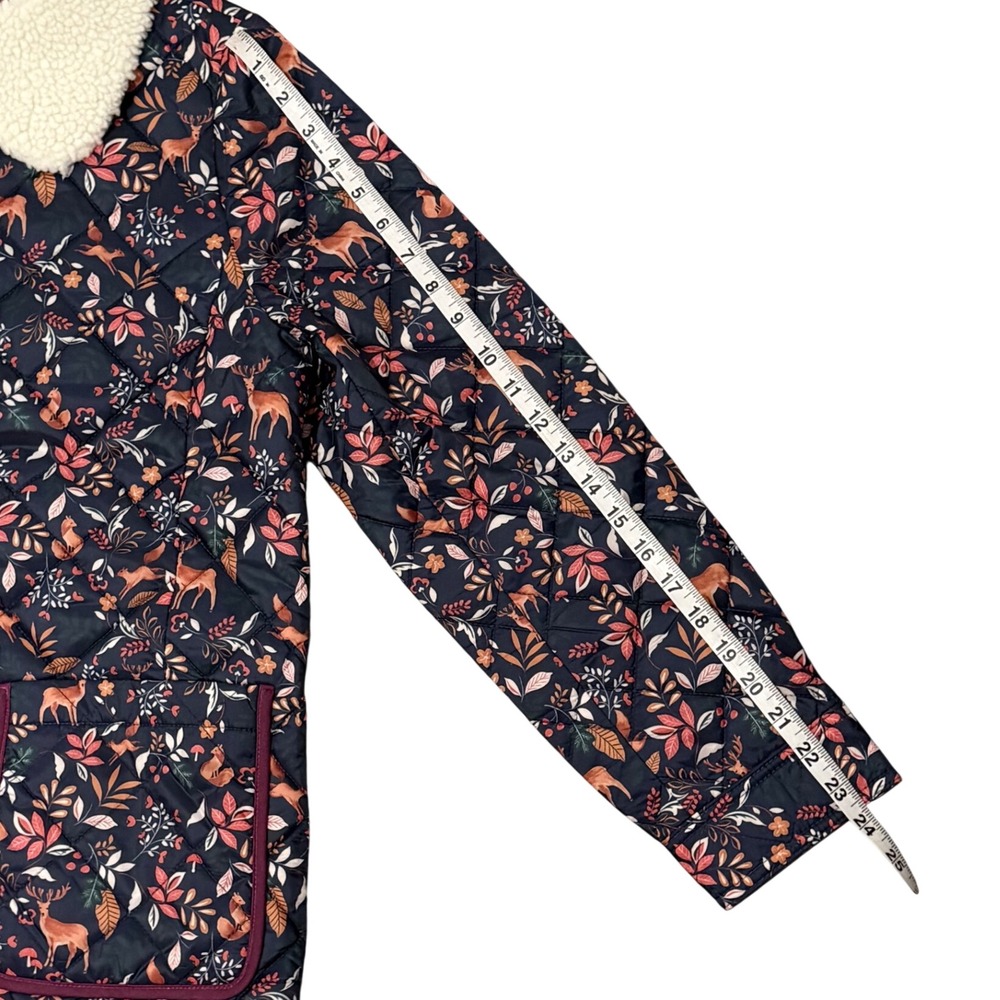 Talbots Woodland Ditsy Quilted Jacket Womens M Floral Sherpa Collar - Picture 11 of 11